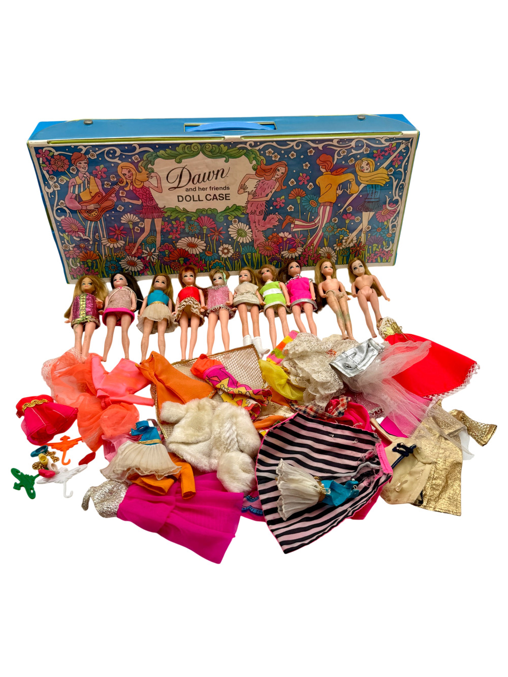 Vintage Topper Dawn Doll Lot 10 Dolls Carrying Case Clothes Accessories 1970s